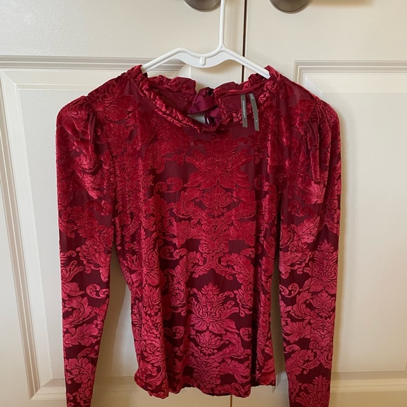 By Anthropologie Red Burnout blouse - Picture 1 of 5